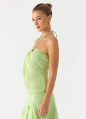 Teneika Beaded Flower Top - Lime