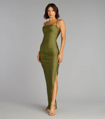 Stefani Lace-Up Slit Formal Dress