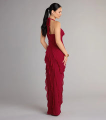 Marley Halter Ruffle Slit Formal Dress