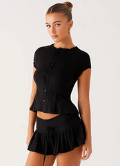 Landon Button Up Top - Black