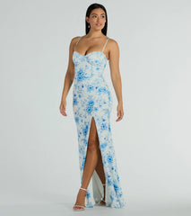 Elia High Slit Floral Crepe Mermaid Dress