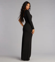 Sam Crepe One-Shoulder Slit Formal Dress