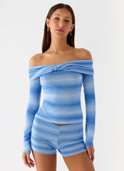 La Luna Bardot Knit Top - Cerulean