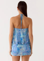 Jisoo Halter Mini Dress - Aqua Paisley