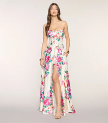 Nyla Satin Floral A-Line Formal Dress