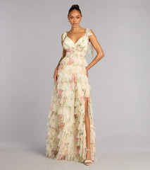 Malia Floral Ruffle A-Line Formal Dress