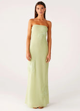 Sassafras Beaded Flower Strapless Maxi Dress - Lime