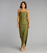 Stefani Lace-Up Slit Formal Dress