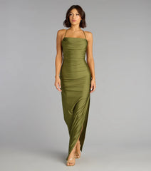 Stefani Lace-Up Slit Formal Dress