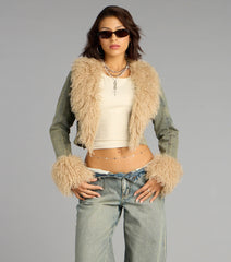 Scene Stealer Faux Fur Crop Denim Jacket