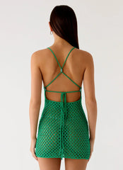 Havana Haze Crochet Mini Dress - Emerald Green