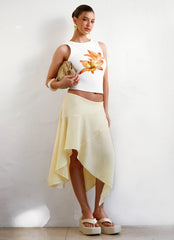Kia Low Rise Asymmetrical Midi Skirt - Yellow