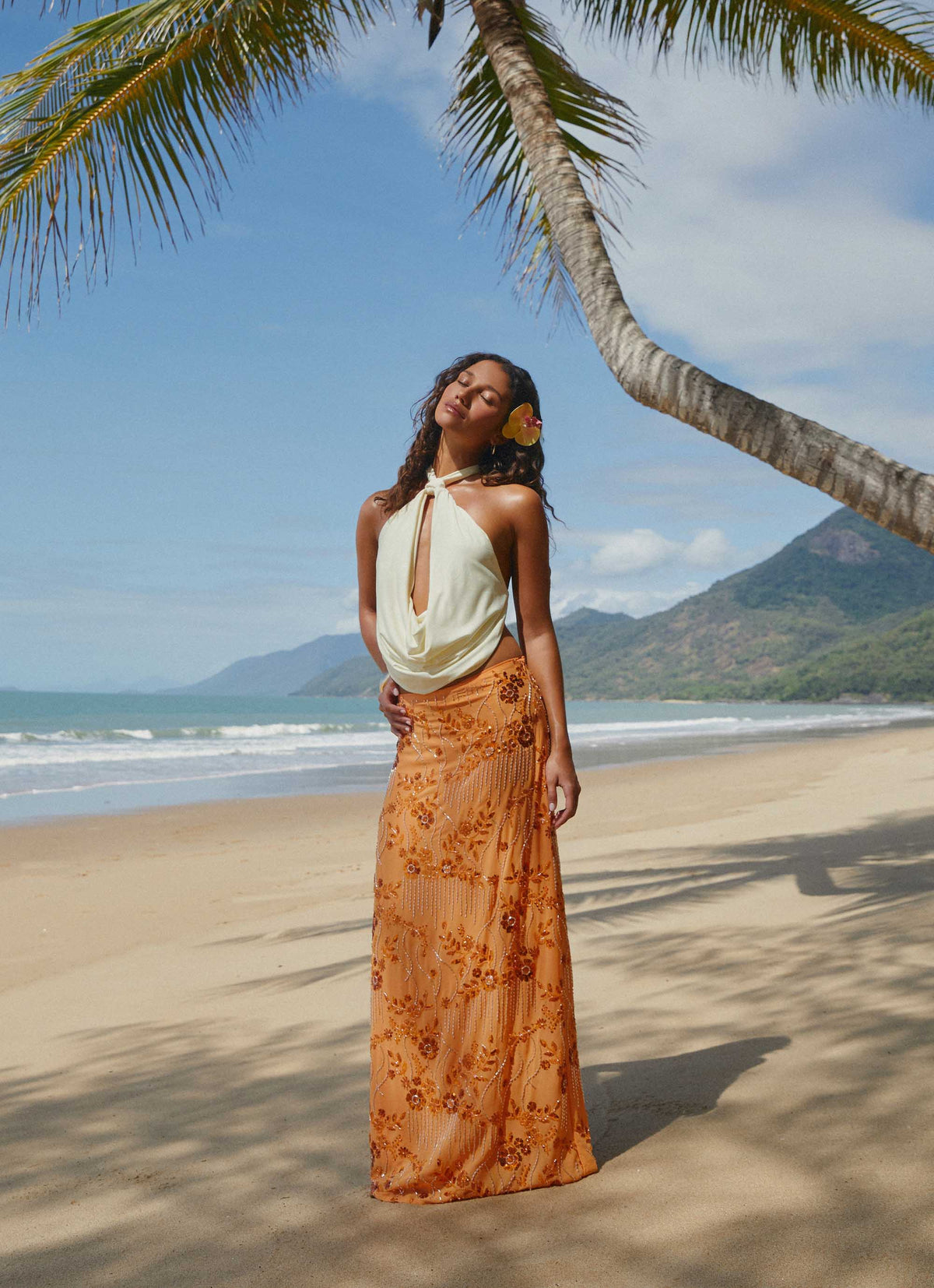 Corinna Low Rise Sequin Maxi Skirt - Orange
