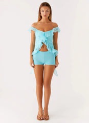 Dylan Off Shoulder Top - Turquoise