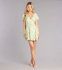 Fresh Blooms Puff Sleeve Skater Dress