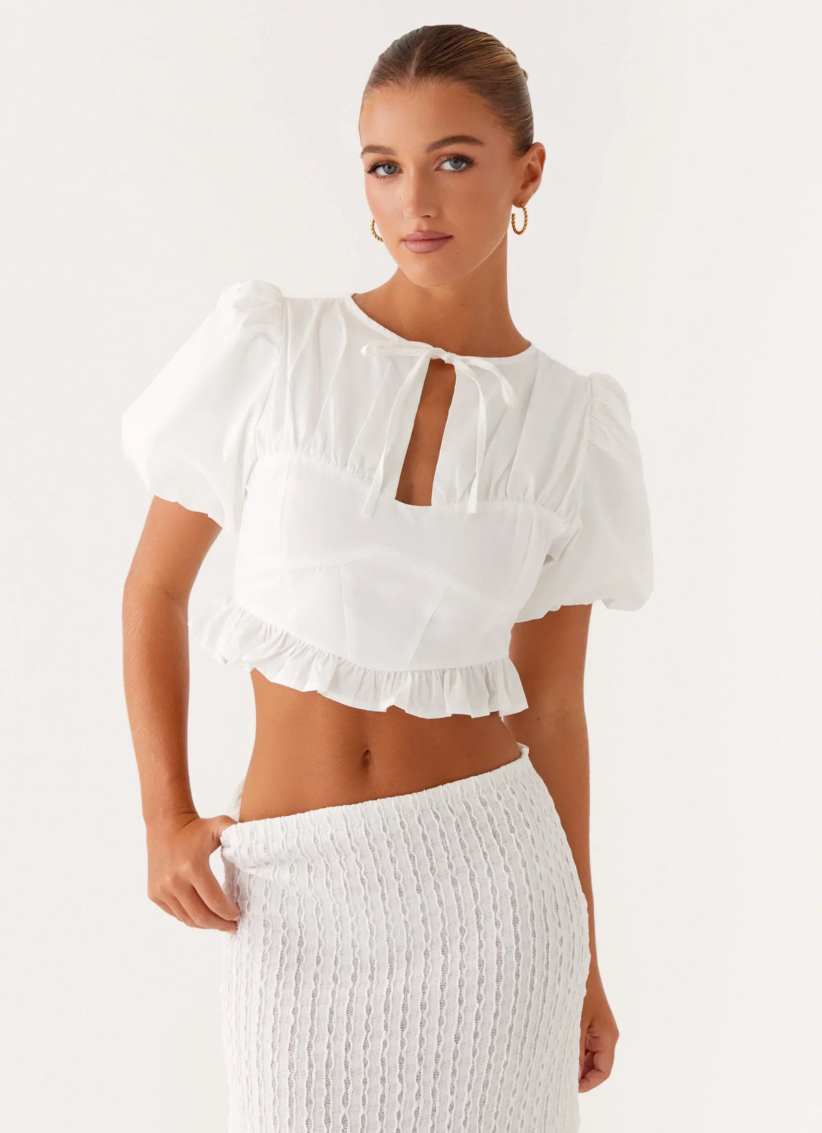 Megan Balloon Sleeve Top - White
