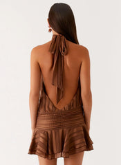 Willow Chiffon Mini Dress - Chocolate