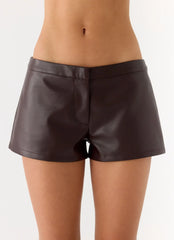 Coastline Faux Leather Mini Shorts - Chocolate