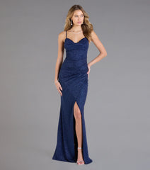 Johanna Cowl Neck Slit Glitter Formal Dress