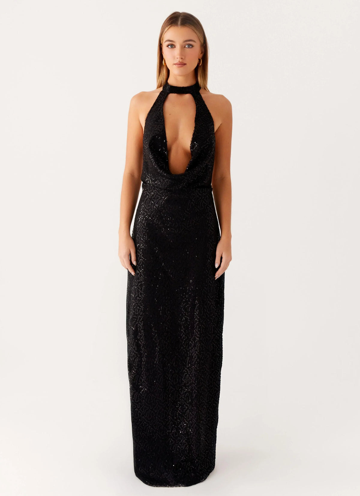 Empire Sequin Maxi Dress - Black