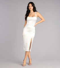 Laina High Slit Satin Midi Dress