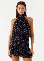 Willow Chiffon Mini Dress - Black Polkadot