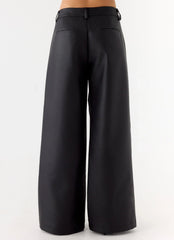 Samuel Low Rise Faux Leather Pants - Black