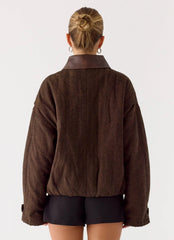 Myles Herringbone Bomber Jacket - Chocolate Herringbone