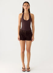 Set The Scene Halter Bodysuit - Chocolate