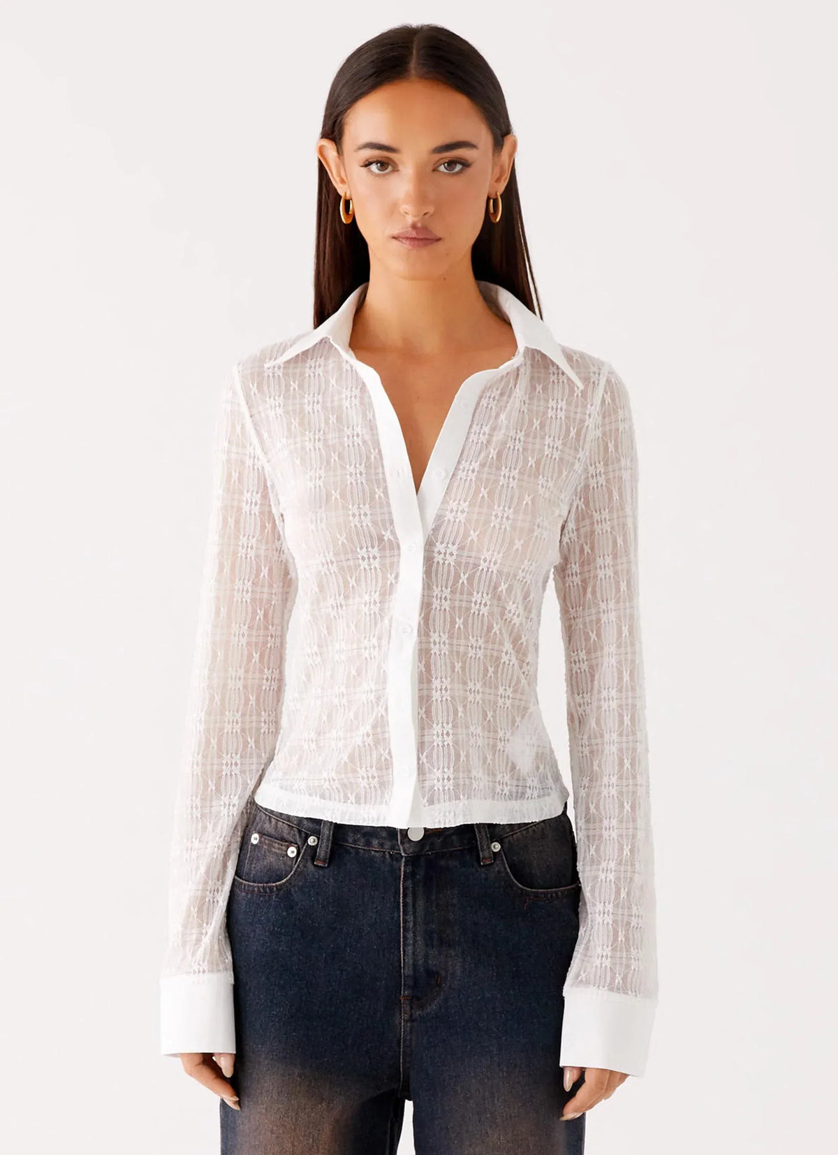 Loui Lace Long Sleeve Top - White
