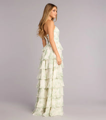 Lilyana Floral Chiffon Strapless Ruffle A-Line Dress