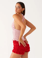 Kamren Halter Top - White Red Polka Dot
