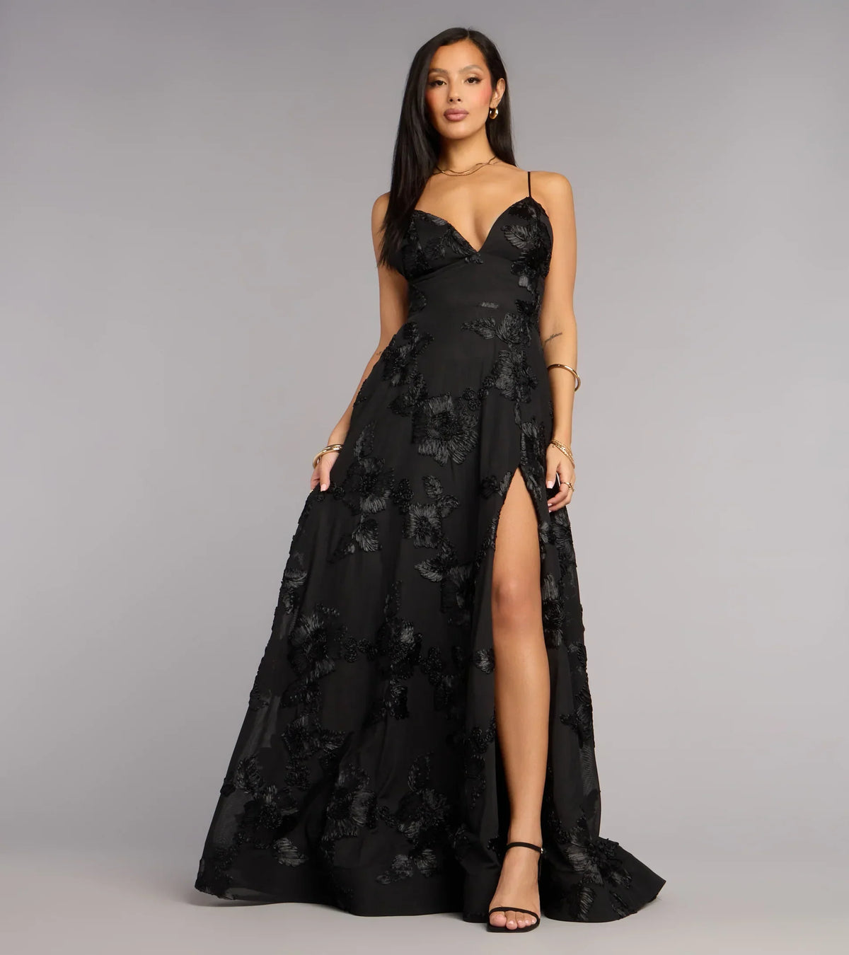 Quinn Soutache A-Line Slit Formal Dress