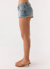 Elias Low Rise Distressed Denim Shorts - Vintage Wash Blue