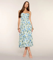 Fresh Cut Florals Strapless Midi Dress