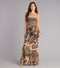Ayva Leopard Lace-Up Mermaid Formal Dress