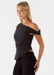 Stereotype One Shoulder Top - Black Polkadot