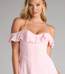 Sweetheart Ruffle Lace Up Skater Dress