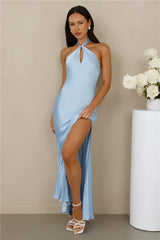 The Delilah Satin Halter Maxi Dress Blue