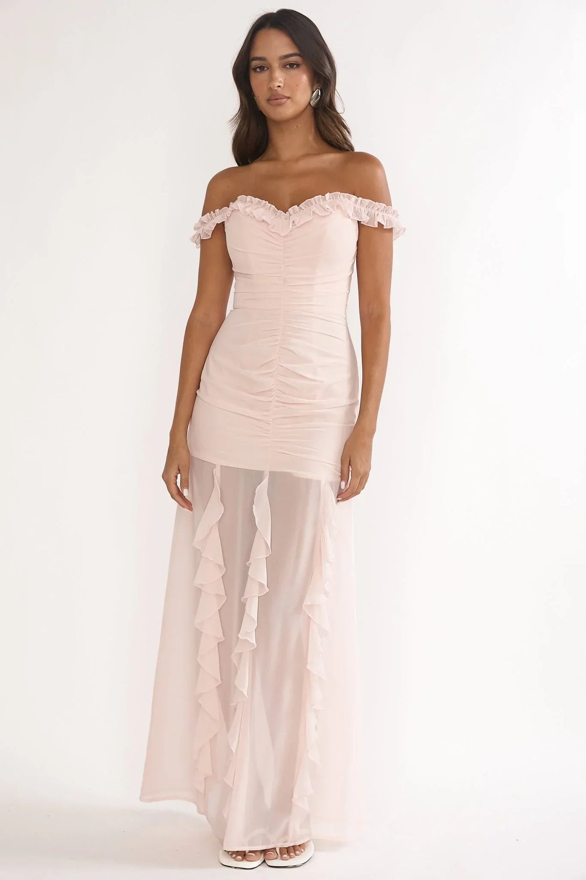 Fall In Love Off Shoulder Frill Maxi Dress Power Pink