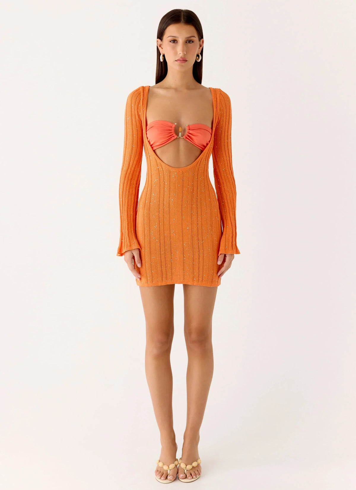 Estrella Long Sleeve Knit Mini Dress - Orange
