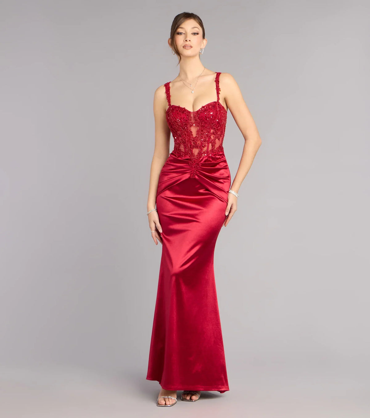 Tiffany Satin Beaded Corset Formal Dress