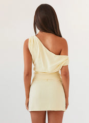 Marissa Linen One Shoulder Top - Yellow
