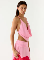 Sweet Charm Cowl Neck Top - Baby Pink