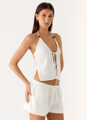 Millo Linen Tie Halter Top - Ivory