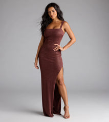 Brittney Lace-Up Slit Bodycon Glitter Formal Dress