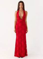Mitchella Lace Maxi Dress - Red
