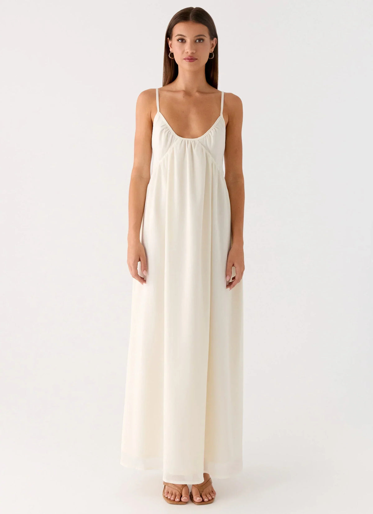 Whisperlight Chiffon Scooped Neck Maxi Dress - White