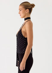 Quiero Backless Top - Black Polkadot