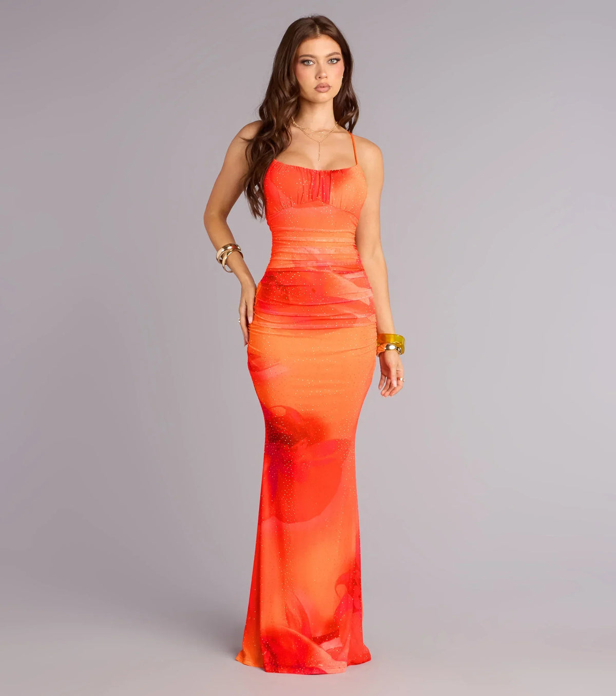 Amy Floral Rhinestone Mesh Formal Dress